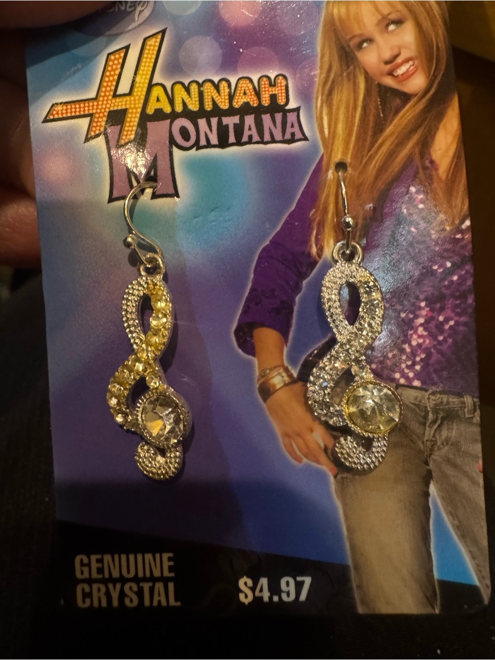 Hannah Montana Gold Crystal Treble Clef Drop Earrings